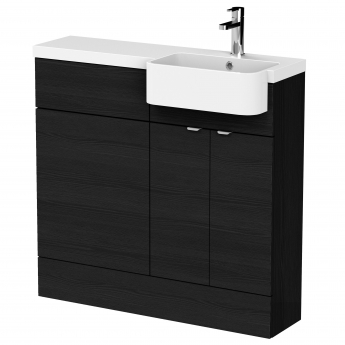 Hudson Reed Fusion RH Combination Unit with Round Semi Recessed Basin 1000mm Wide - Charcoal Black Woodgrain