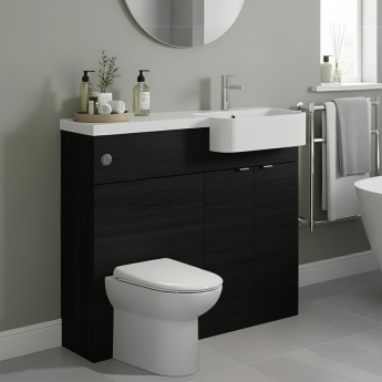 Hudson Reed Fusion RH Combination Unit with Round Semi Recessed Basin 1000mm Wide - Charcoal Black Woodgrain