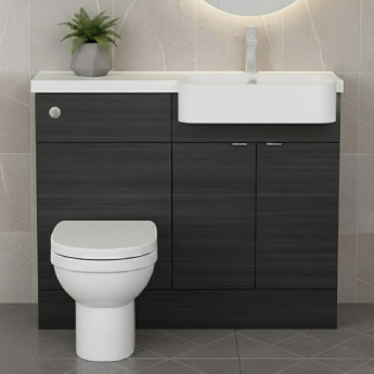 Hudson Reed Fusion RH Combination Unit with Round Semi Recessed Basin 1100mm Wide - Charcoal Black Woodgrain