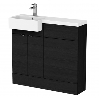 Hudson Reed Fusion LH Combination Unit with Square Semi Recessed Basin 1000mm Wide - Charcoal Black Woodgrain