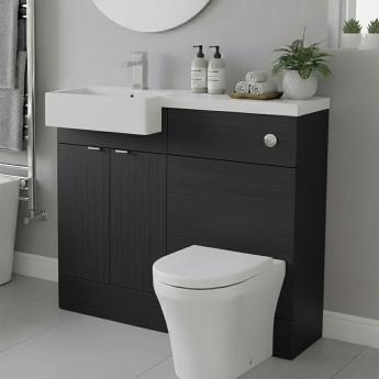 Hudson Reed Fusion LH Combination Unit with Square Semi Recessed Basin 1000mm Wide - Charcoal Black Woodgrain | Product Image