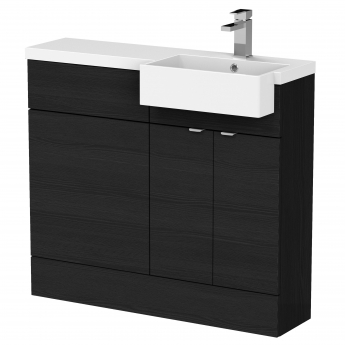 Hudson Reed Fusion RH Combination Unit with Square Semi Recessed Basin 1000mm Wide - Charcoal Black Woodgrain