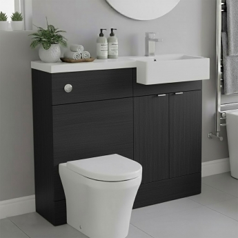 Hudson Reed Fusion RH Combination Unit with Square Semi Recessed Basin 1000mm Wide - Charcoal Black Woodgrain