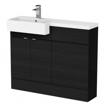 Hudson Reed Fusion LH Combination Unit with Square Semi Recessed Basin 1100mm Wide - Charcoal Black Woodgrain