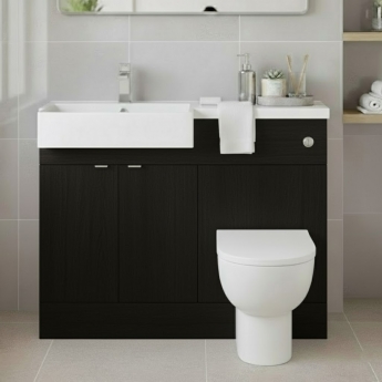 Hudson Reed Fusion LH Combination Unit with Square Semi Recessed Basin 1100mm Wide - Charcoal Black Woodgrain