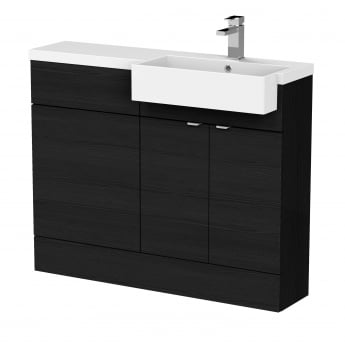 Hudson Reed Fusion RH Combination Unit with Square Semi Recessed Basin 1100mm Wide - Charcoal Black Woodgrain