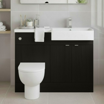Hudson Reed Fusion RH Combination Unit with Square Semi Recessed Basin 1100mm Wide - Charcoal Black Woodgrain