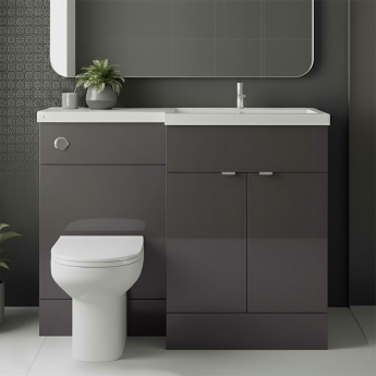 Hudson Reed Fusion RH Combination Unit with L Shape Basin - 1100mm Wide - Gloss Grey
