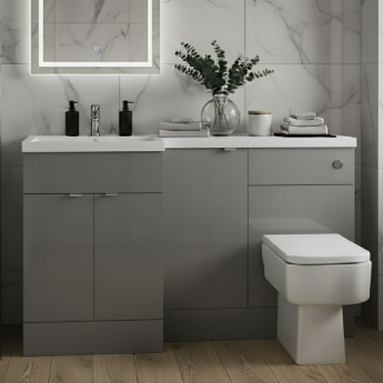 Hudson Reed Fusion LH Combination Unit with 600mm WC Unit - 1500mm Wide - Gloss Grey
