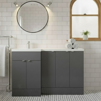 Hudson Reed Fusion LH Combination Unit with 300mm Base Unit x 3 - 1500mm Wide - Gloss Grey