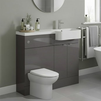 Hudson Reed Fusion RH Combination Unit with Round Semi Recessed Basin 1000mm Wide - Gloss Grey