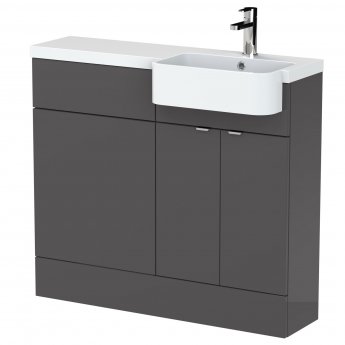 Hudson Reed Fusion RH Combination Unit with Round Semi Recessed Basin 1000mm Wide - Gloss Grey