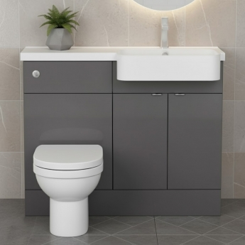 Hudson Reed Fusion RH Combination Unit with Round Semi Recessed Basin 1100mm Wide - Gloss Grey