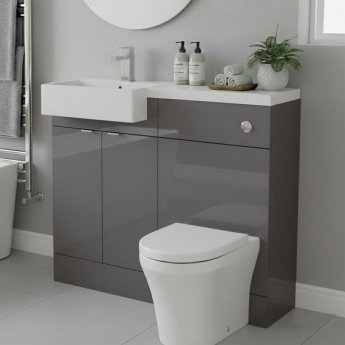 Hudson Reed Fusion LH Combination Unit with Square Semi Recessed Basin 1000mm Wide - Gloss Grey