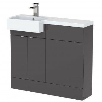 Hudson Reed Fusion LH Combination Unit with Square Semi Recessed Basin 1000mm Wide - Gloss Grey