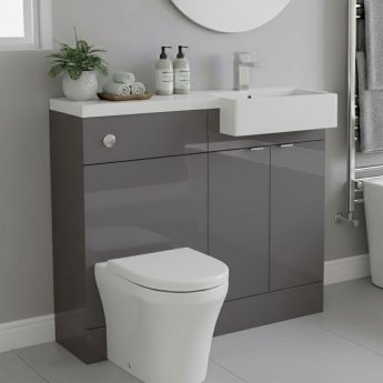 Hudson Reed Fusion RH Combination Unit with Square Semi Recessed Basin 1000mm Wide - Gloss Grey