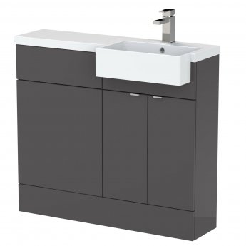 Hudson Reed Fusion RH Combination Unit with Square Semi Recessed Basin 1000mm Wide - Gloss Grey