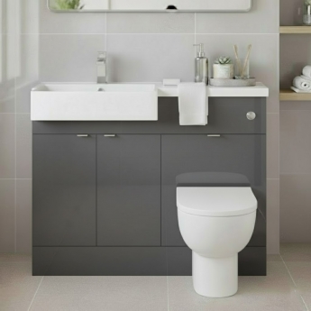 Hudson Reed Fusion LH Combination Unit with Square Semi Recessed Basin 1100mm Wide - Gloss Grey