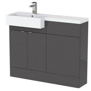 Hudson Reed Fusion LH Combination Unit with Square Semi Recessed Basin 1100mm Wide - Gloss Grey