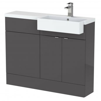 Hudson Reed Fusion RH Combination Unit with Square Semi Recessed Basin 1100mm Wide - Gloss Grey
