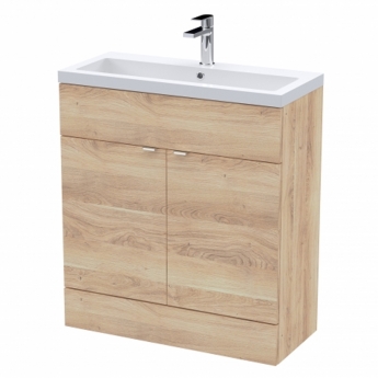 Hudson Reed Fusion Floor Standing 2-Door Vanity Unit with Ceramic Basin 800mm Wide - Bleached Oak | Product Image