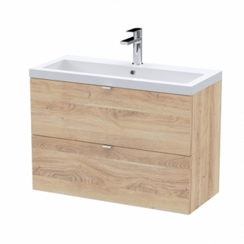 Hudson Reed Fusion Wall Hung 2-Drawer Vanity Unit with Ceramic Basin 800mm Wide - Bleached Oak | Product Image
