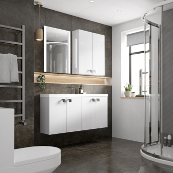 Hudson Reed Fusion Compact Wall Hung 4-Door Vanity Unit with Polymarble Basin 1000mm Wide - Gloss White