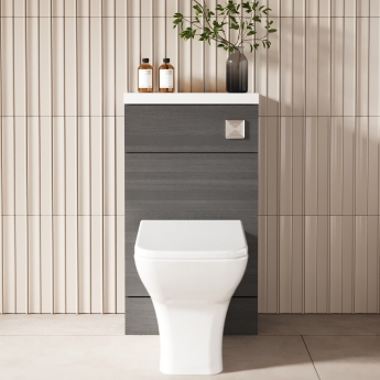 Hudson Reed Fusion Compact WC Unit with Polymarble Worktop 500mm Wide - Anthracite Woodgrain