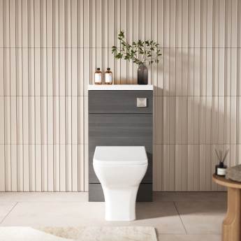Hudson Reed Fusion Compact WC Unit with Polymarble Worktop 500mm Wide - Anthracite Woodgrain