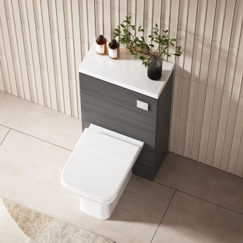 Hudson Reed Fusion Compact WC Unit with Polymarble Worktop 500mm Wide - Anthracite Woodgrain