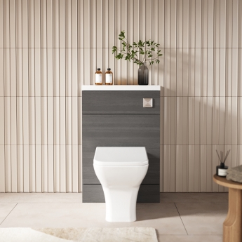 Hudson Reed Fusion Compact WC Unit with Polymarble Worktop 600mm Wide - Anthracite Woodgrain | Product Image