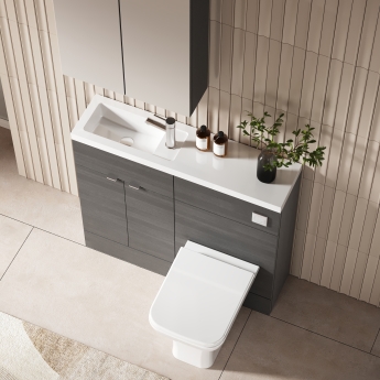 Hudson Reed Fusion Compact Combination Unit with Slimline Basin - 1100mm Wide - Anthracite Woodgrain | Product Image