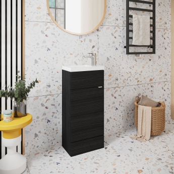 Hudson Reed Fusion Compact Vanity Unit with Basin 400mm Wide - Charcoal Black Woodgrain