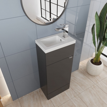 Hudson Reed Fusion Compact Vanity Unit with Basin 400mm Wide - Gloss Grey