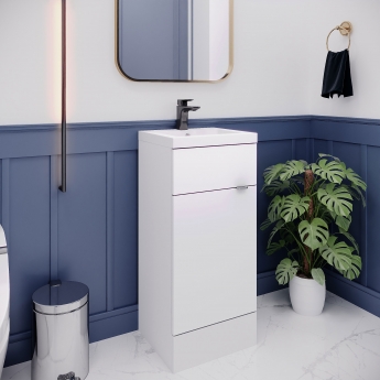 Hudson Reed Fusion Floor Standing Vanity Unit with Basin 400mm Wide - Gloss White