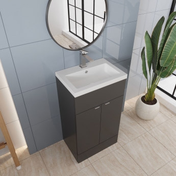 Hudson Reed Fusion Floor Standing Vanity Unit with Basin 500mm Wide - Gloss White