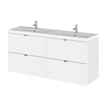 Hudson Reed Fusion Wall Hung 4-Drawer Vanity Unit with Double Ceramic Basin 1200mm Wide - Gloss White