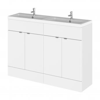 Hudson Reed Fusion Floor Standing 4-Door Vanity Unit with Double Basin 1200mm Wide - Gloss White