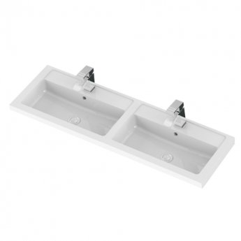 Hudson Reed Fusion Wall Hung 4-Drawer Vanity Unit with Double Basin 1200mm Wide - Gloss White