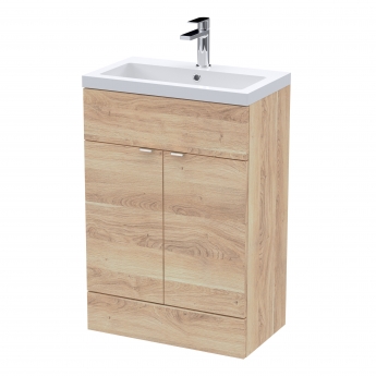 Hudson Reed Fusion Floor Standing 2-Door Vanity Unit with Ceramic Basin 600mm Wide - Bleached Oak | Product Image