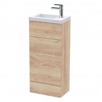 Hudson Reed Fusion Floor Standing 1-Door Vanity Unit with Compact Basin 400mm Wide - Bleached Oak | Product Image