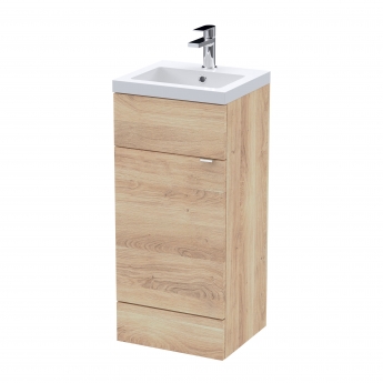 Hudson Reed Fusion Floor Standing 1-Door Vanity Unit with Basin 400mm Wide - Bleached Oak | Product Image