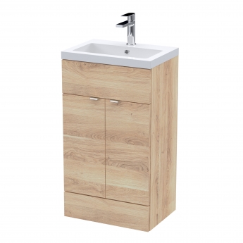 Hudson Reed Fusion Floor Standing 2-Door Vanity Unit with Ceramic Basin 500mm Wide - Bleached Oak | Product Image