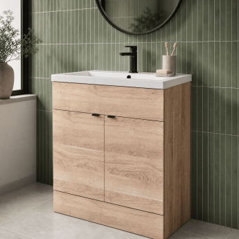 Hudson Reed Fusion Floor Standing 2-Door Vanity Unit with Basin 800mm Wide - Bleached Oak | Product Image