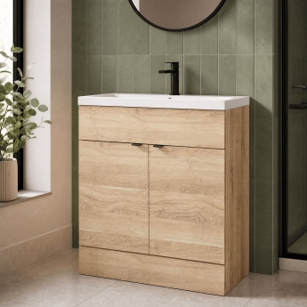 Hudson Reed Fusion Floor Standing 2-Door Vanity Unit with Basin 800mm Wide - Bleached Oak | Product Image
