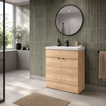 Hudson Reed Fusion Floor Standing 2-Door Vanity Unit with Basin 800mm Wide - Bleached Oak | Product Image