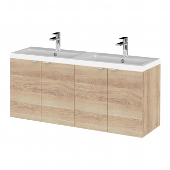 Hudson Reed Fusion Wall Hung 4-Door Vanity Unit with Double Ceramic Basin 1200mm Wide - Bleached Oak | Product Image