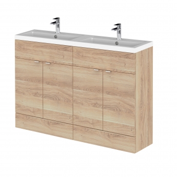 Hudson Reed Fusion Floor Standing 4-Door Vanity Unit with Double Basin 1200mm Wide - Bleached Oak | Product Image