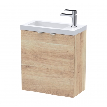 Hudson Reed Fusion Wall Hung 2-Door Vanity Unit with Compact Basin 500mm Wide - Bleached Oak | Product Image