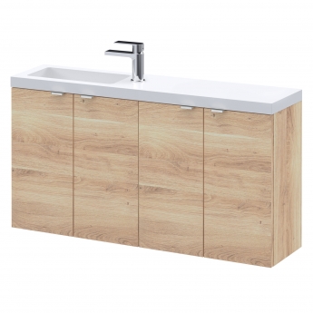 Hudson Reed Fusion Compact Wall Hung 4-Door Vanity Unit with Polymarble Basin 1000mm Wide - Bleached Oak | Product Image